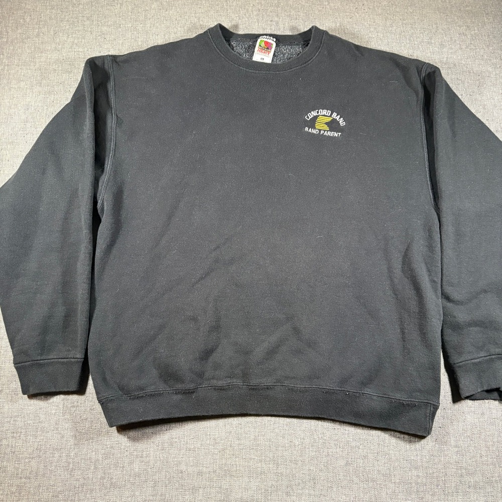 Vintage Fruit of the Loom Sweatshirt Mens XL Black Concord Band Parent Crewneck